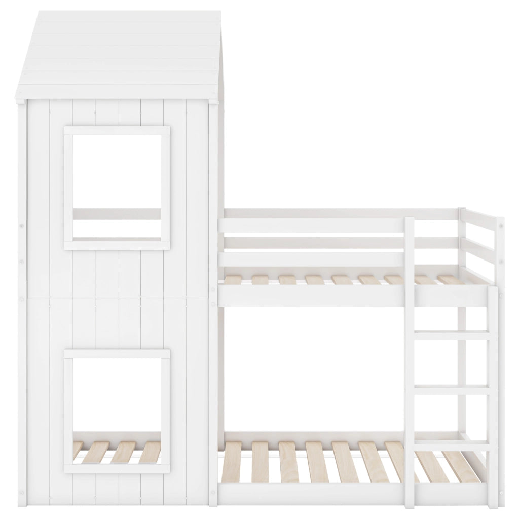 Letto a soppalco per bambini - Zephmum - 90x200 cm - Bianco - Solido, con scala e baldacchino