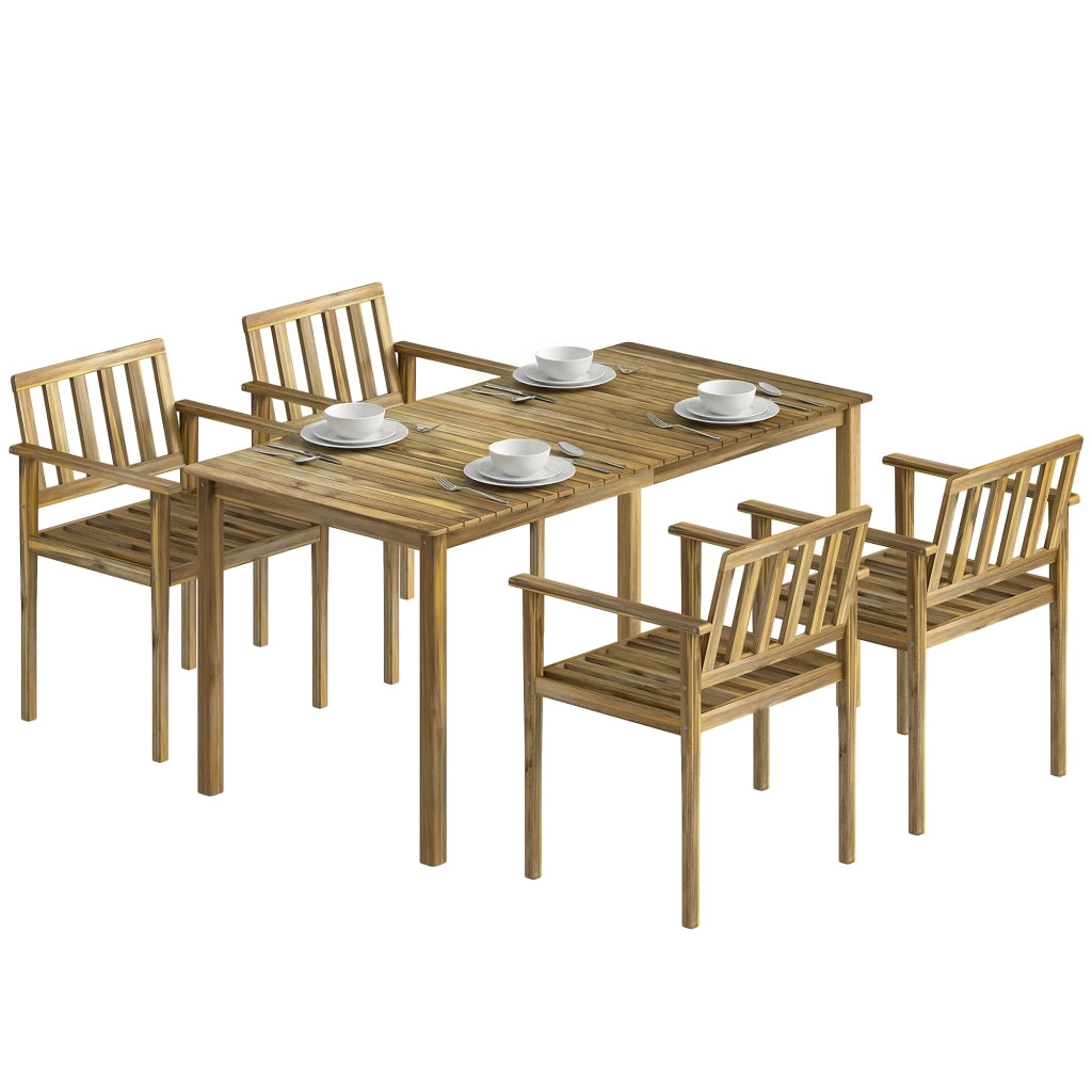 Set da Pranzo da Giardino 5 Pezzi, Tavolo e Sedie per 4 Persone, Teak