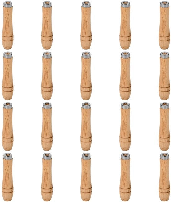 Vergheggi in Legno per 20 Unità - Maniglie in Legno con Tessuto Antiscivolo - Anelli di Sicurezza in Metallo - Strumento Sostitutivo Duraturo - Progettazione Ergonomica - Maniglia per Mano