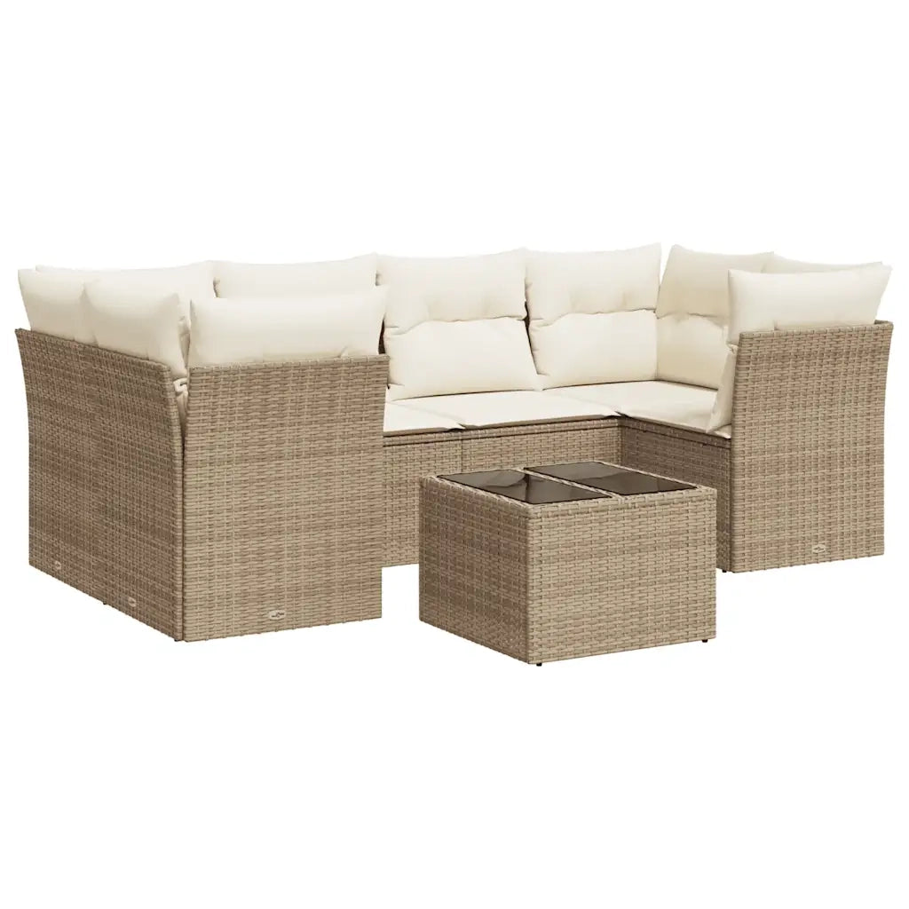 Set Divani da Giardino 7 pz con Cuscini Beige in Polyrattan 3217268