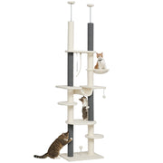 Albero tiragraffi per gatti regolabile con piattaforme e amaca ¨C zephmum ¨C Bianco 225-255 cm