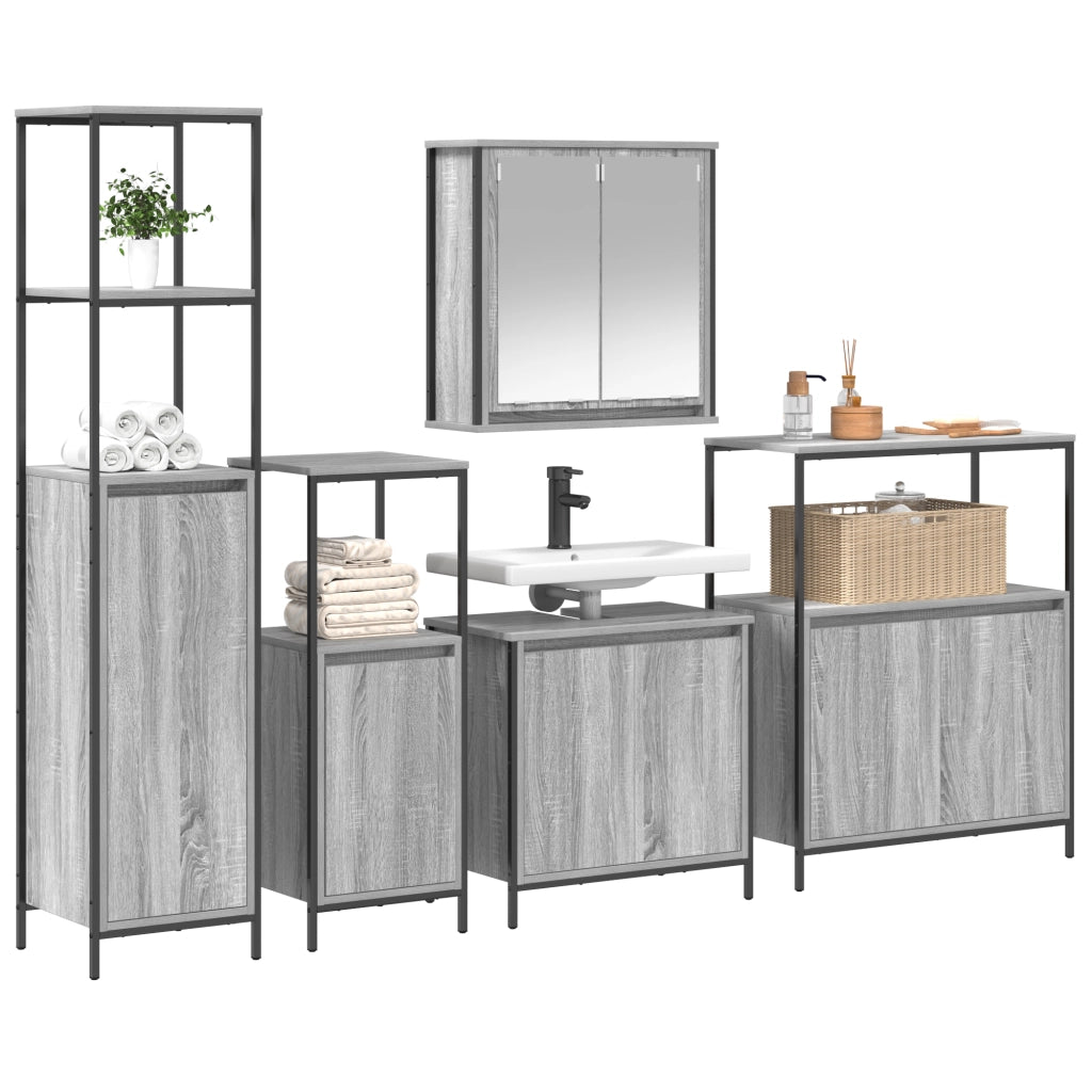 Set di Mobili per Bagno da 5 Pezzi in Legno Ingegnerizzato Grigio Sonoma