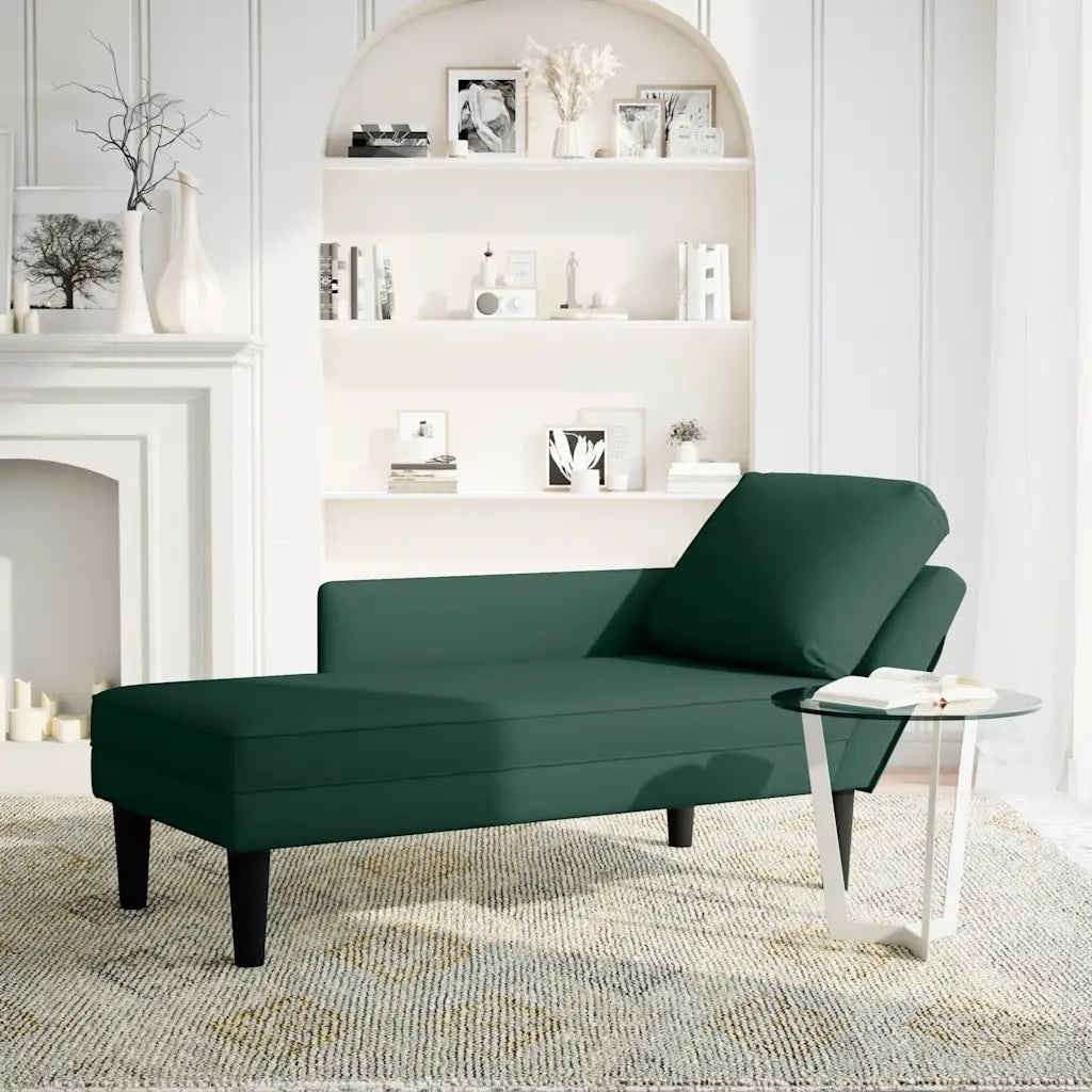 Sdraio con Cuscino e Bracciolo Destro in Velluto Verde Scuro