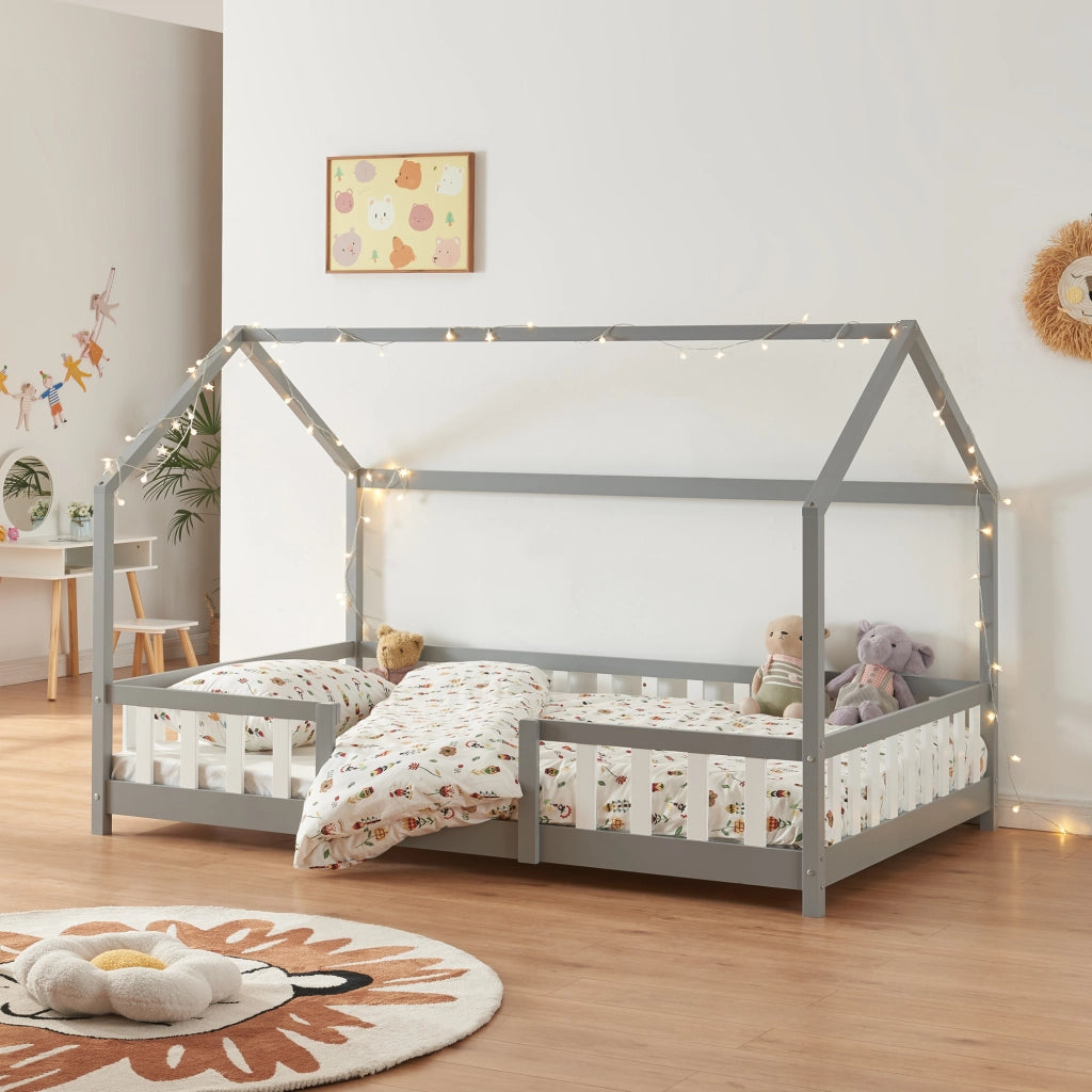 Letto per Cameretta Sisimiut a Forma di Casetta 140x200 cm Grigio chiaro / Bianco [en.casa]