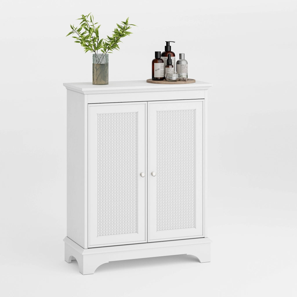 Mobile da bagno con 1 anta e ripiano regolabile design boho per bagno e soggiorno in MDF bianco 85,5 × 35,8 × 18,5 cm