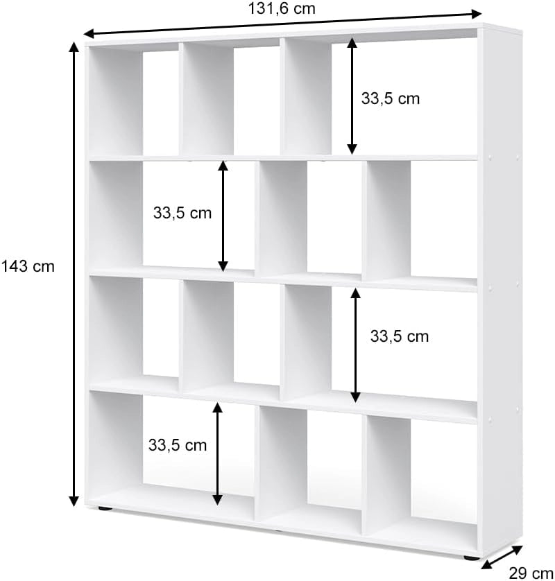 Scaffale Pilar, Bianco, 131.6 x 143 cm, per una suddivisione flessibile degli spazi e la conservazione dei libri