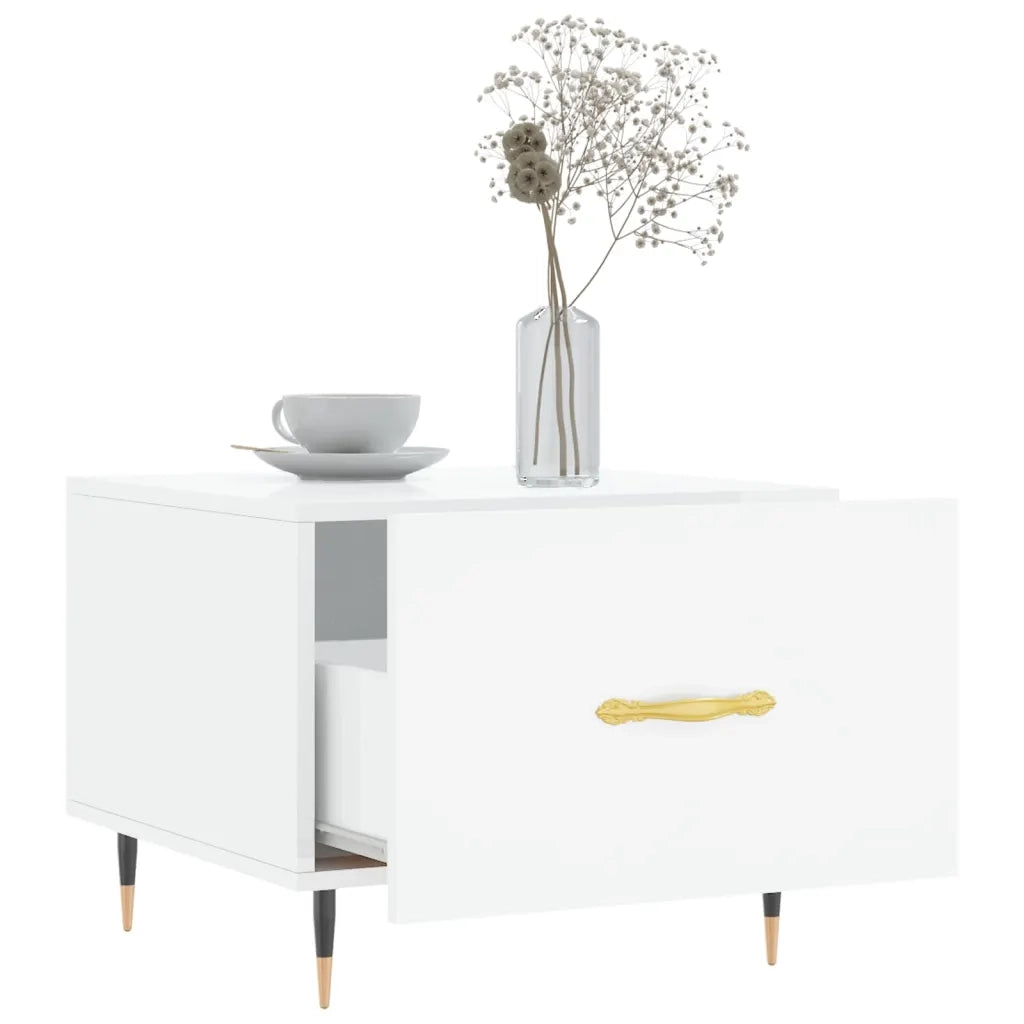 Tavolini Salotto 2pz Bianco Lucido 50x50x40cm Legno Multistrato