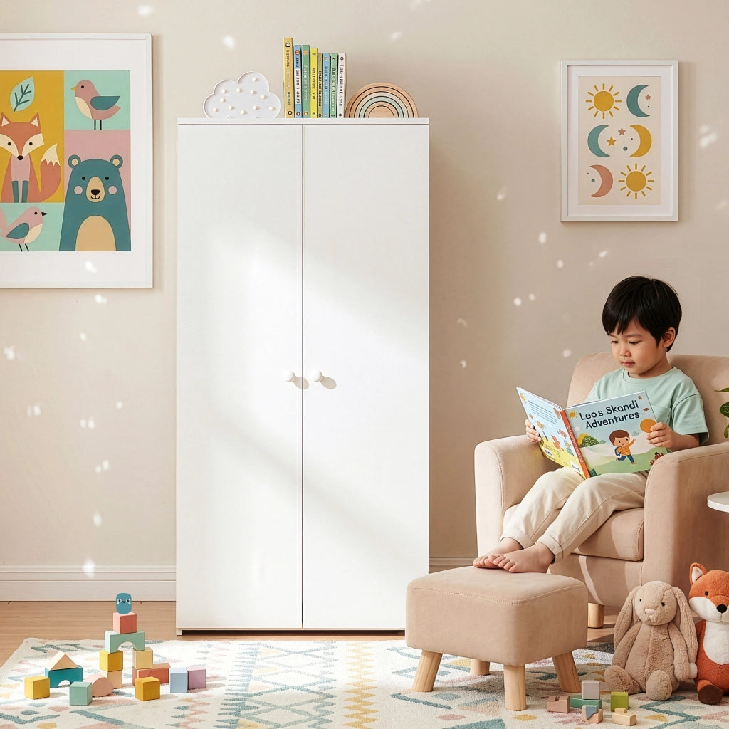 Armadio Beldinupp per Cameretta a 2 Ante 123 x 60 x 40 cm - Bianco [en.casa]