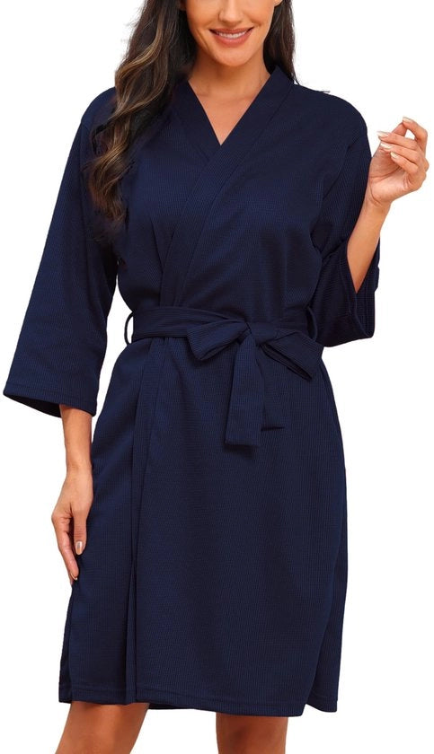 Camicia da Sauna Wafelata 3/4 con Maniche a Rilievo, Marine Blu, XXL, Foderata con Tasche con Cinturino
