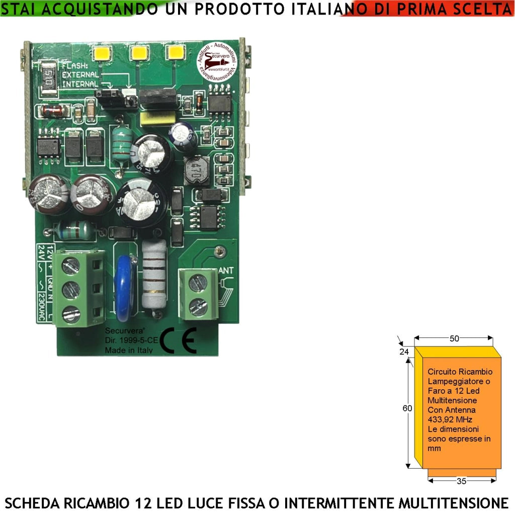 Ricambio Lampeggiatori 12 Led 4 file da 3 Led a Croce Per Fari luce Fissa Oppure Lampeggiante 60 cicli al minuto Alimentazione 12 Vcc 24/220 Vac Uso Come Monitore Automatismi o Ripetitore di allarme