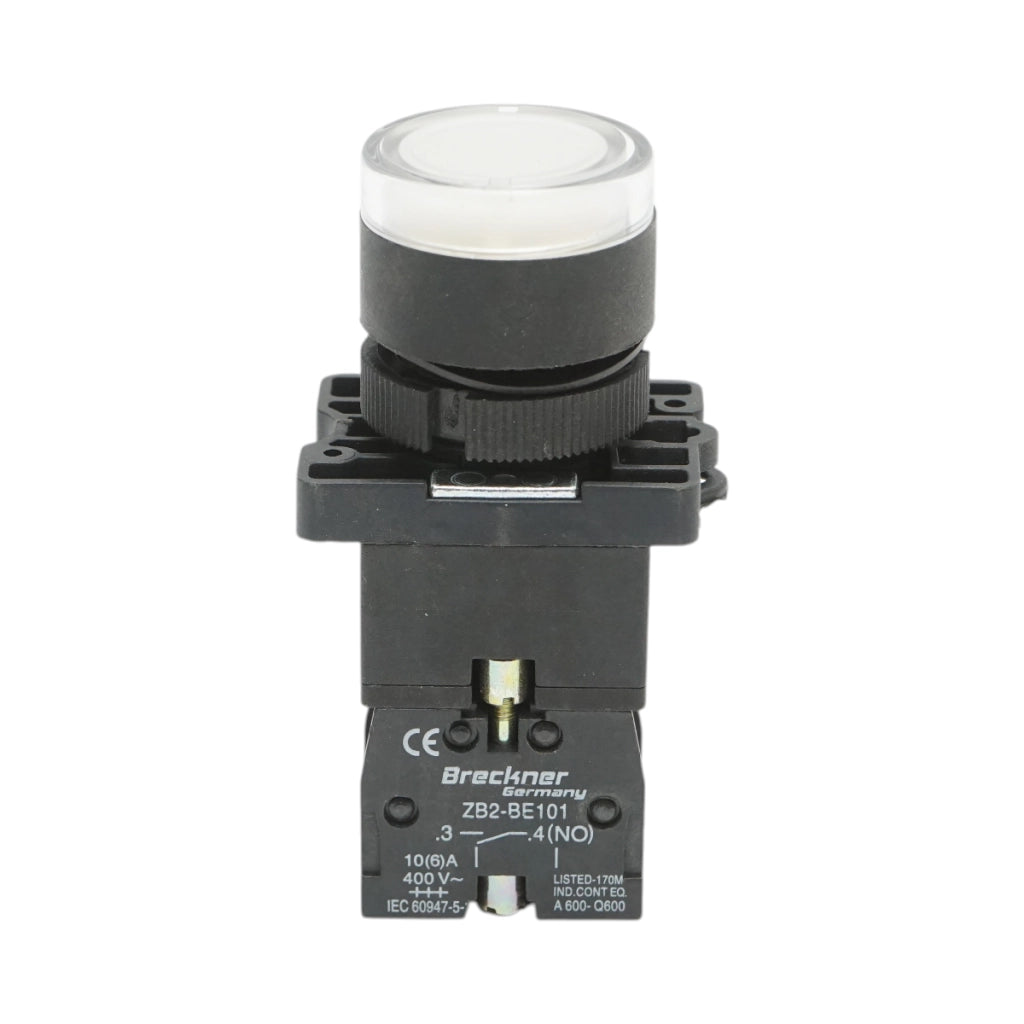 Pulsante indicatore LED bianco con resistenza integrata 1NO, 24V, LAY5 Breckner Germany