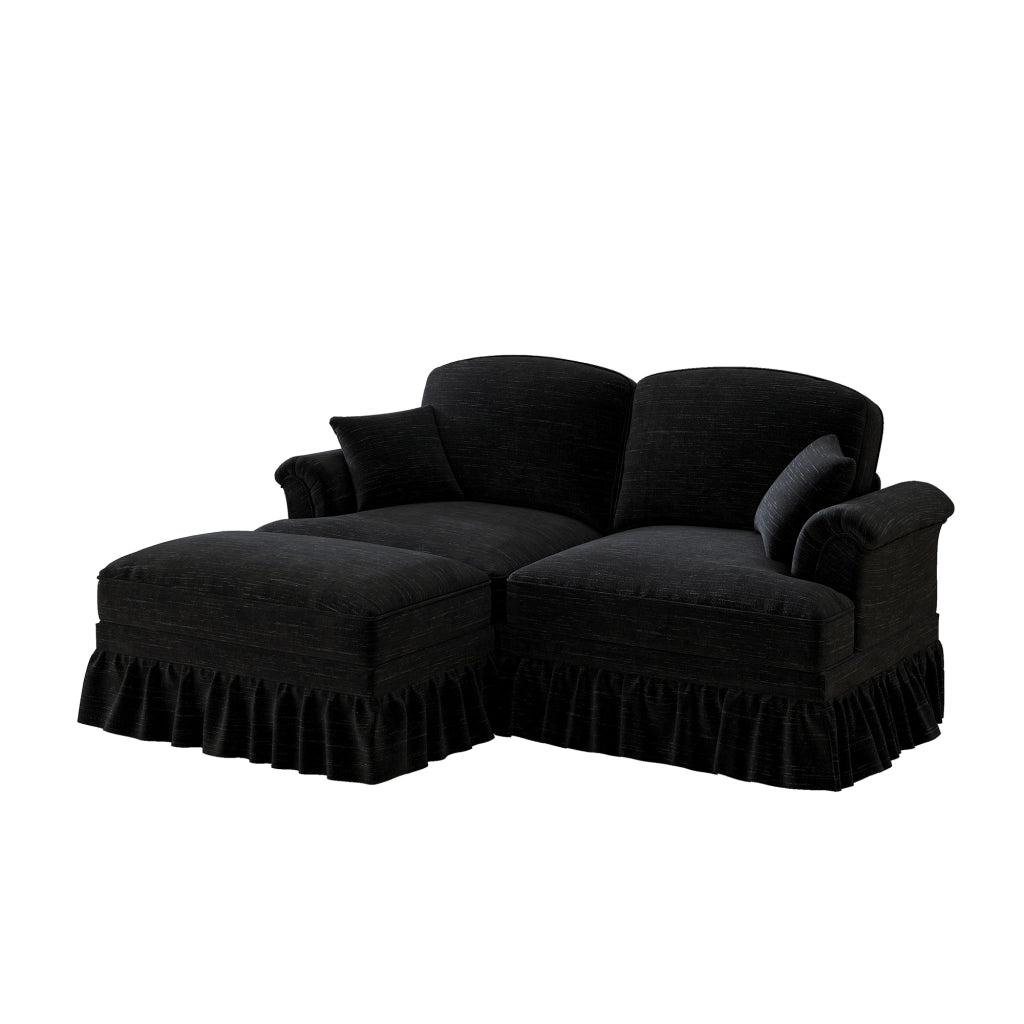 Divano Modulare 2 Posti con Poggiapiedi ¨C MINIMAL ¨C Chenille Nero, Gambe a Fuso, Braccioli