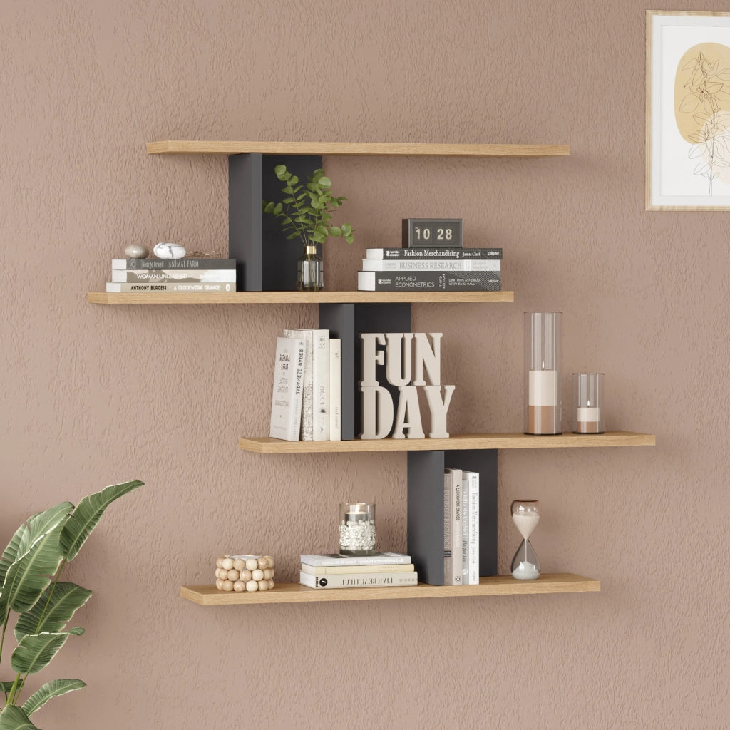 Scaffale da Parete Hökkomi Libreria da Muro 78 x 99 x 15 cm Effetto Legno / Antracite [en.casa]