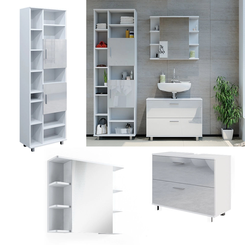 Vicco Set di mobili da bagno Bianco lucido 3 pezzi, con cassetto