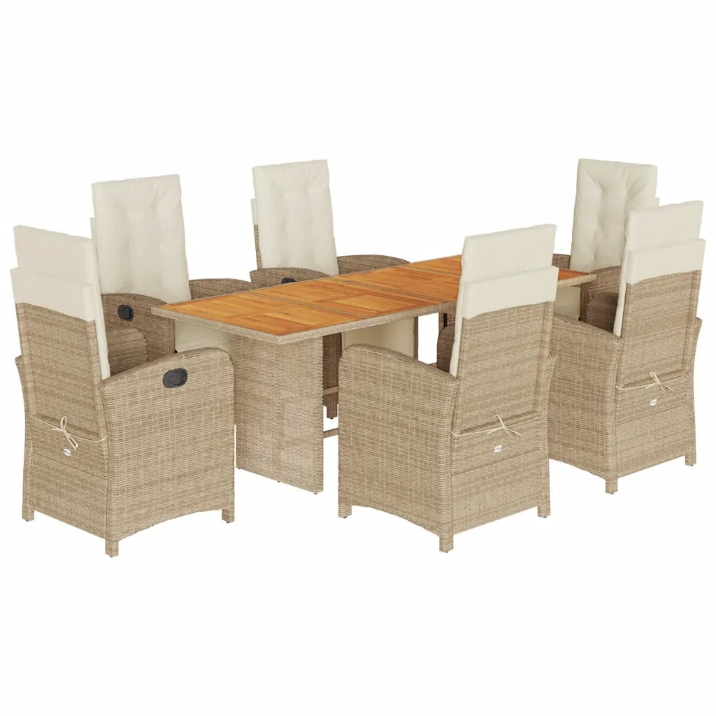 Set da Pranzo da Giardino 7 pz con Cuscini Beige in Polyrattan 3212508