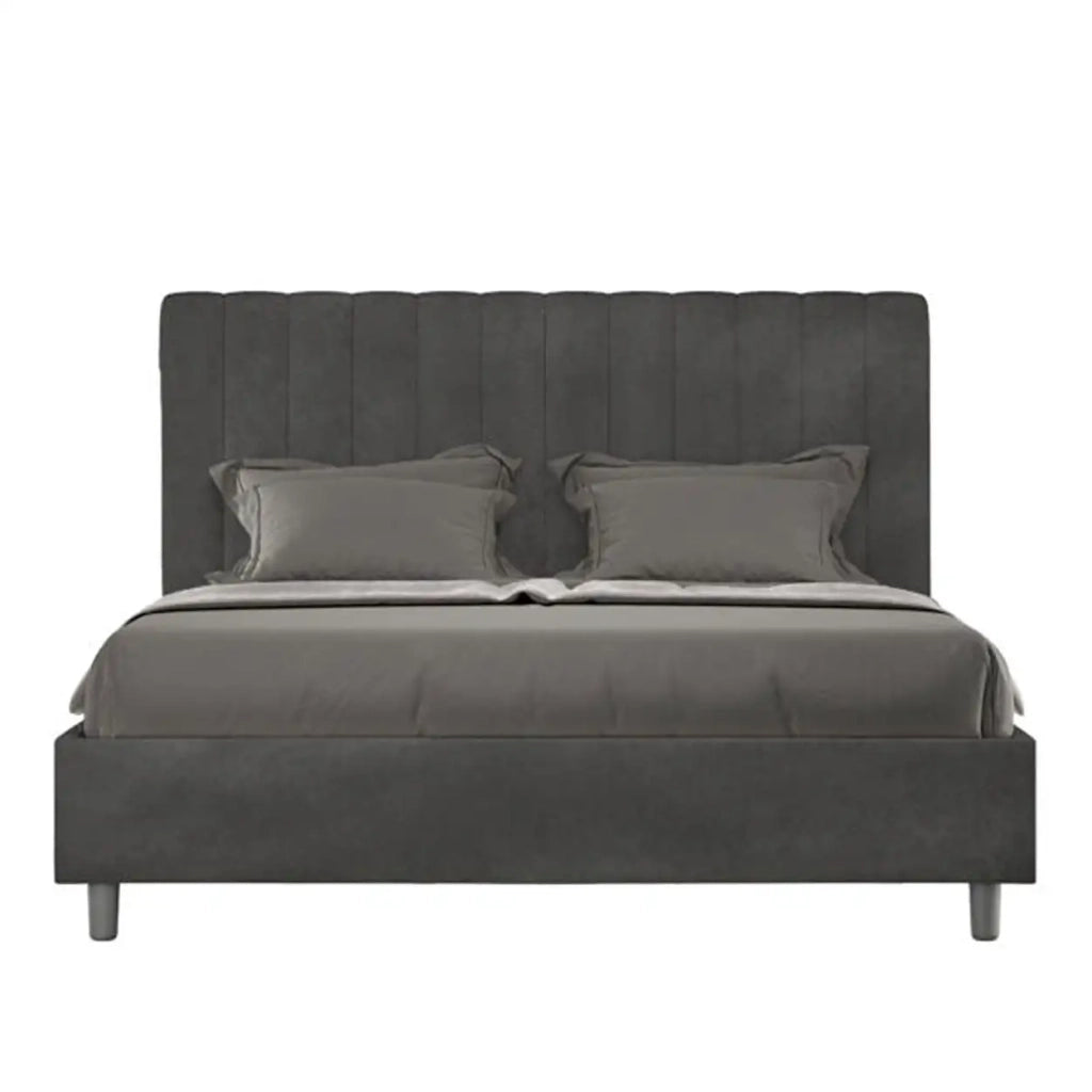 Letto matrimoniale con rete imbottito 160x200 microfibra grigio Agueda
