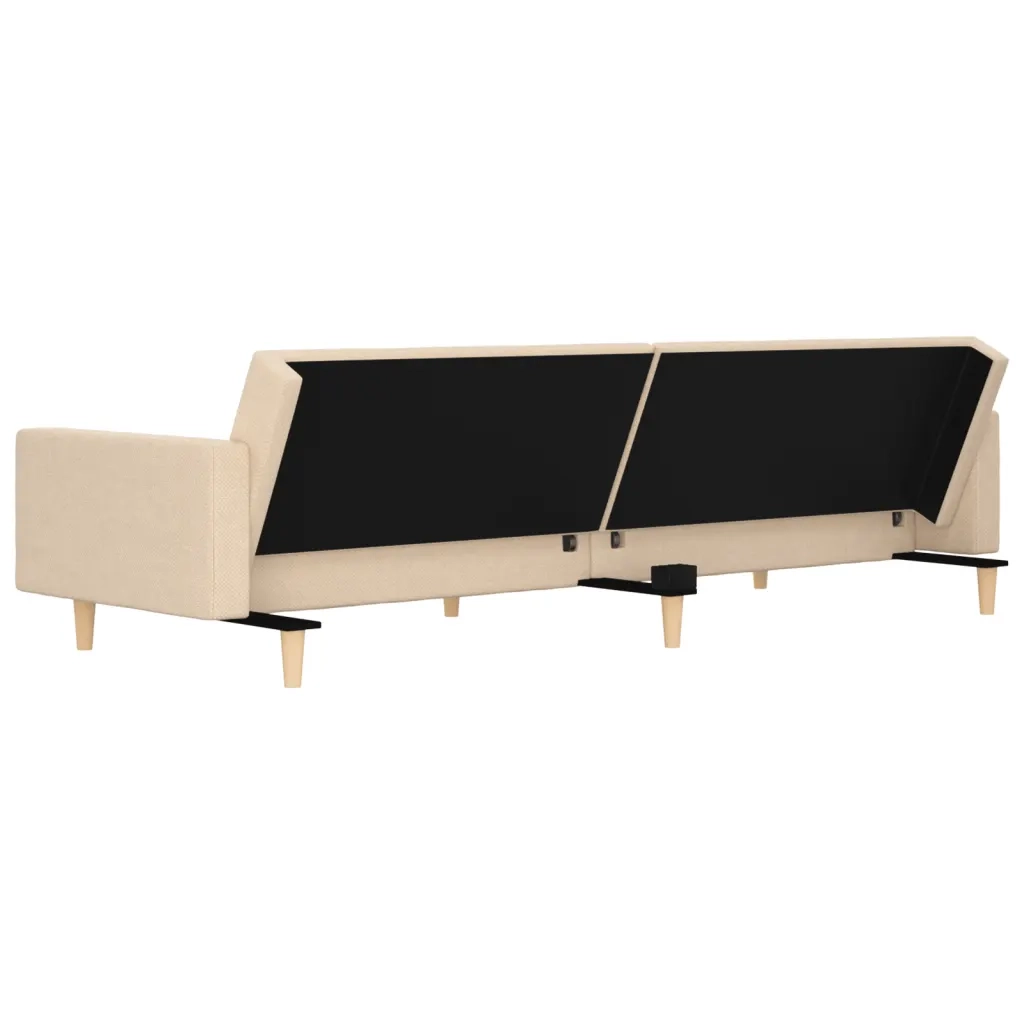 Divano Letto a 2 Posti con 2 Cuscini Crema in Tessuto 375802