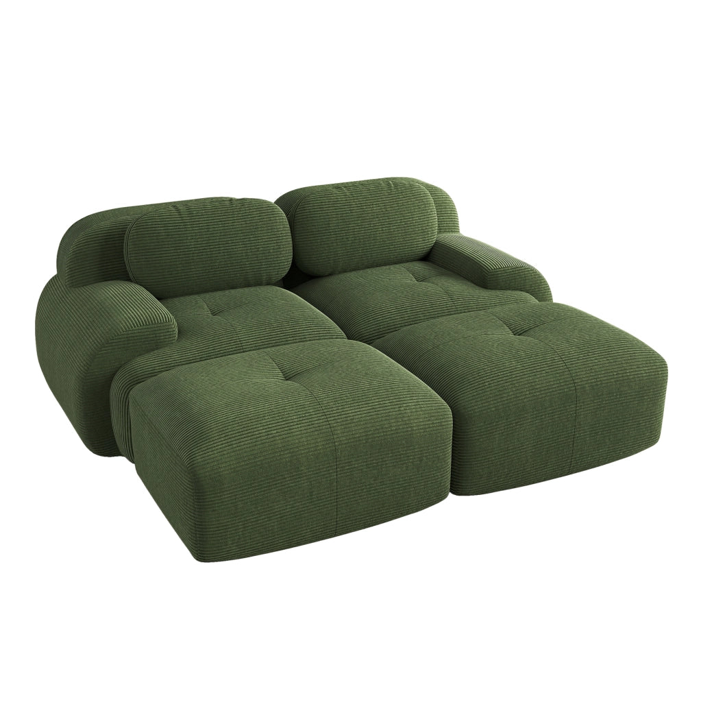 Divano angolare modulare in velluto a coste verde 208x178x70 cm; senza telaio