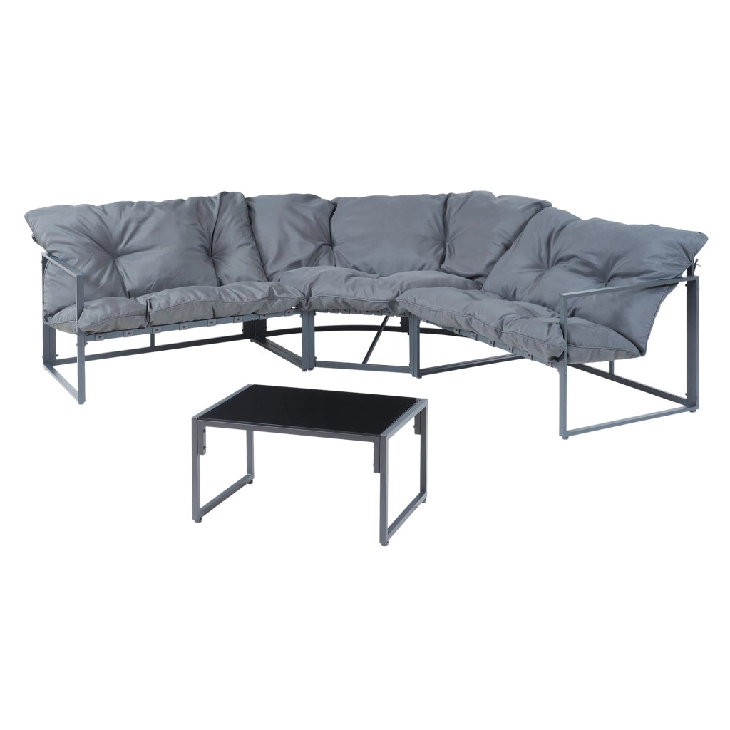 Set Salottino per Esterno Karg Divano Modulare a 3 pezzi e Tavolino con Piano in Vetro Nero Mobili da Giardino- Grigio Scuro casa.pro