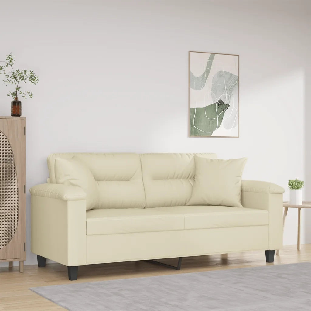 Divano a 2 Posti con Cuscini Crema 140 cm in Similpelle