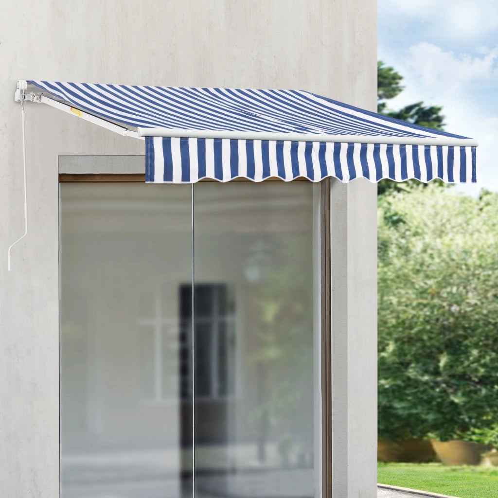 Tenda da Sole a Muro Bitonto con Bracci Estensibili e Manovella 350 x 250 cm (LxP) Blu/Bianco [en.casa]