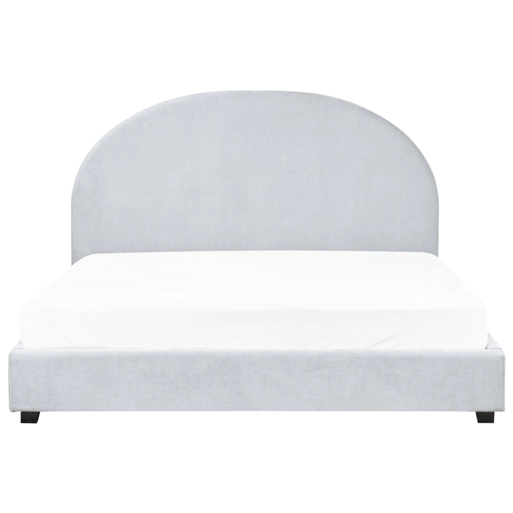 Letto matrimoniale in tessuto di ciniglia azzurro 160 x 200 stile retrò minimalista