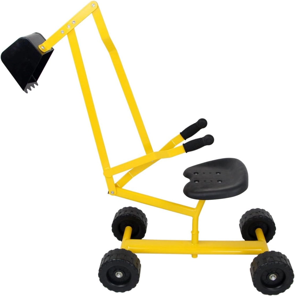 Ruspa Cavalcabile per Bambini, Escavatore Giocattolo Metallico con 4 Ruote, Rotazione di 360°, Carico 50 kg, Regalo per Bambini 3 Anni+, 106x28x35 cm, Giallo (Stile 3)
