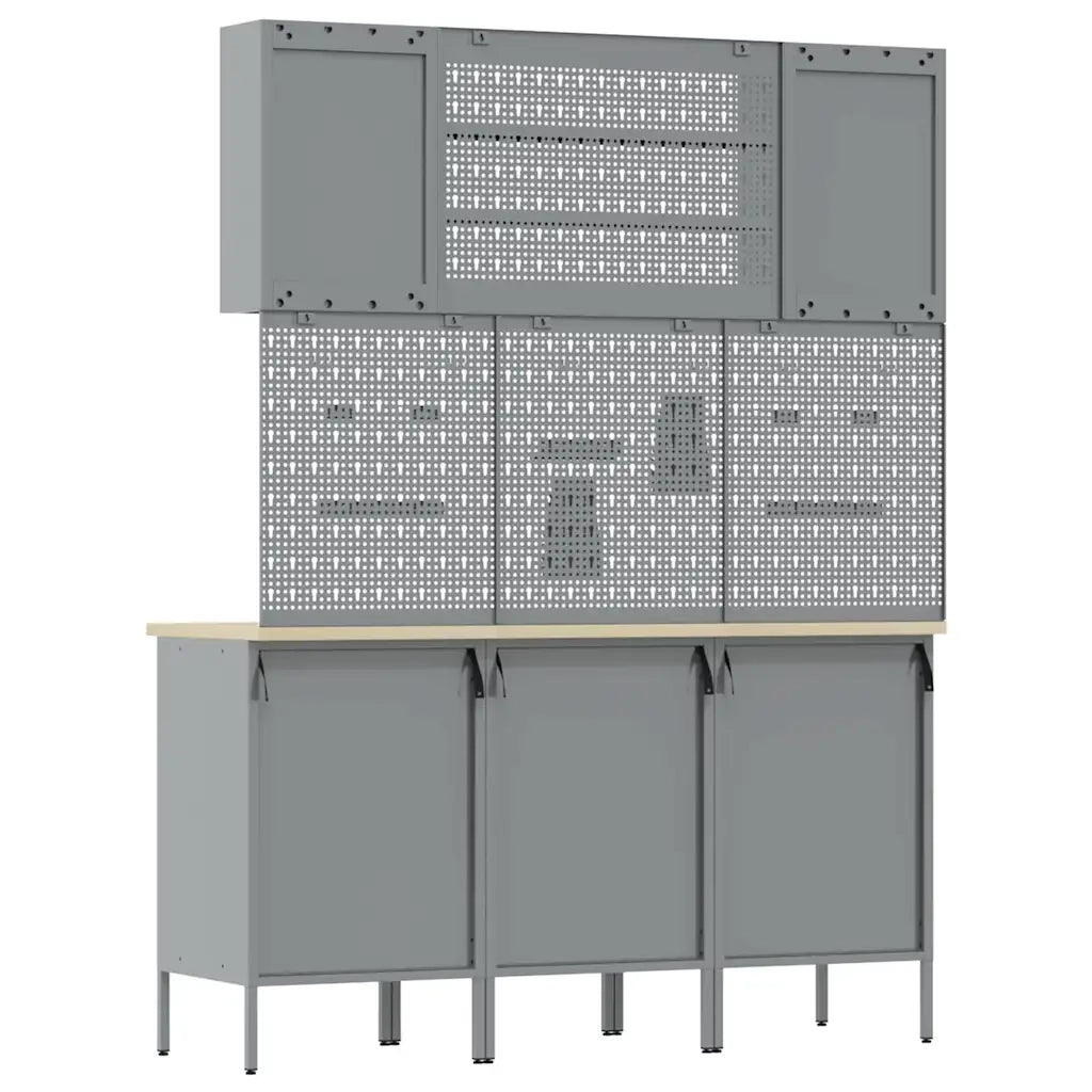 Mobile da lavoro 7 pcs Rosso Legno ingegnerizzato e acciaio 3321443