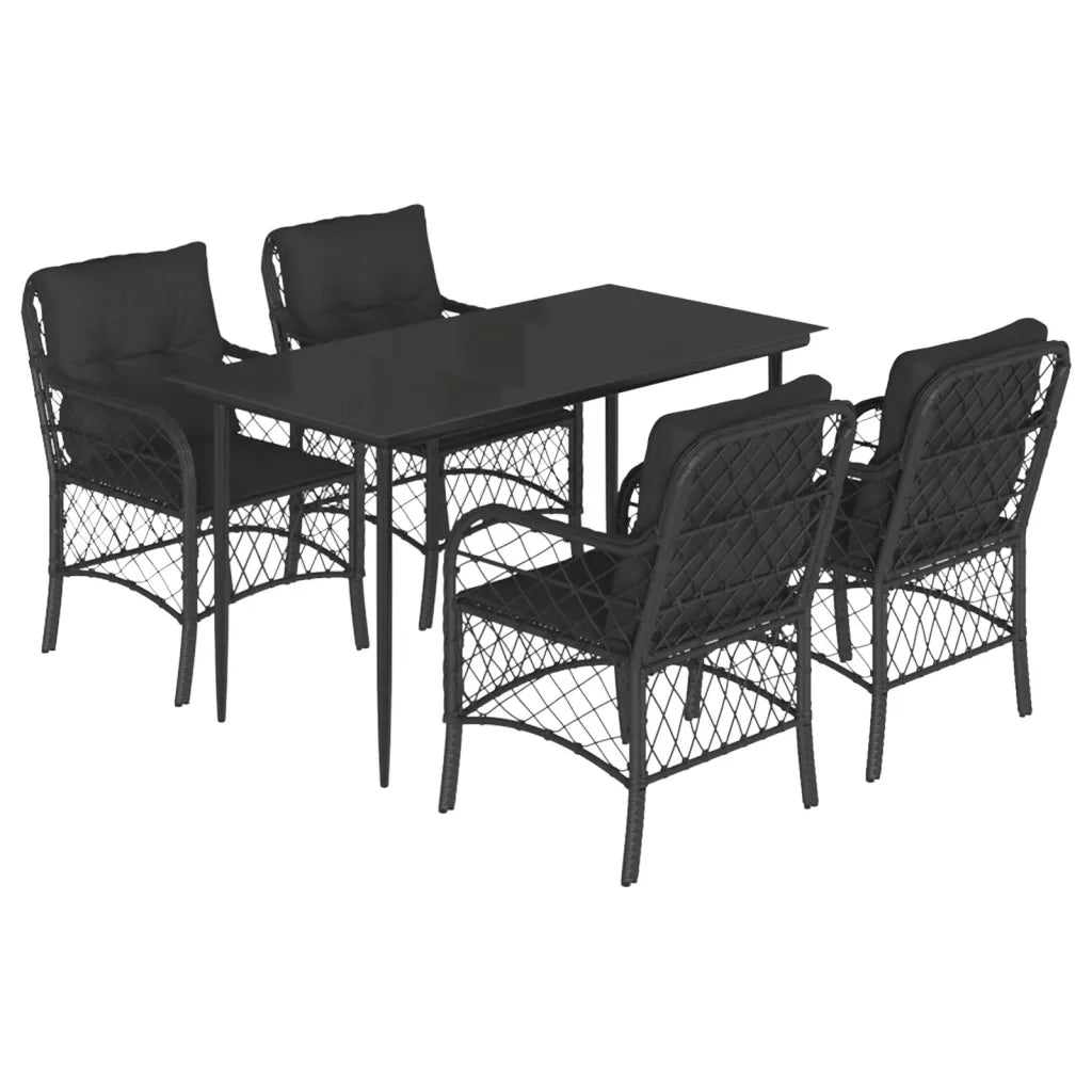 Set da Pranzo da Giardino 5 pz Nero con Cuscini in Polyrattan