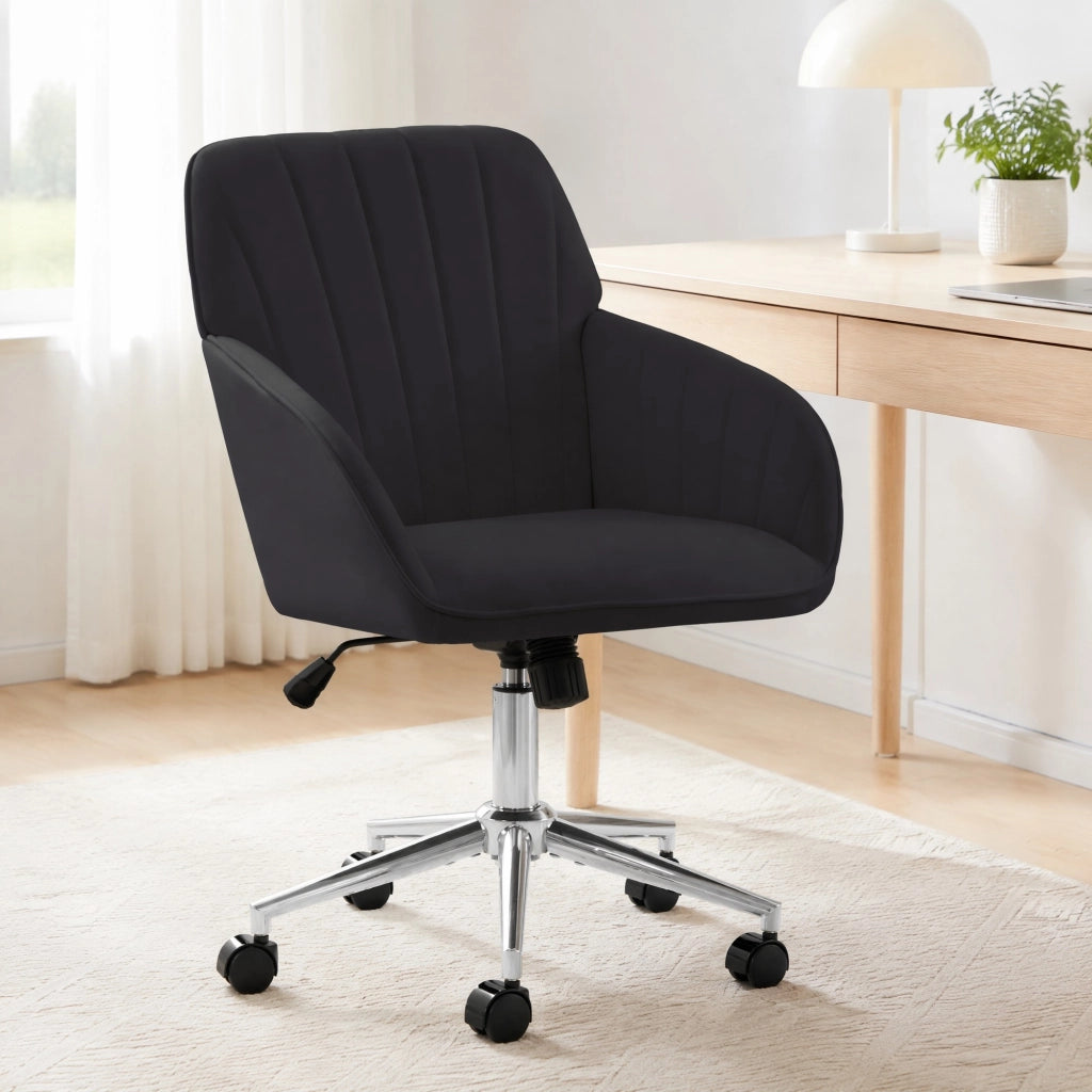 Sedia da ufficio girevole regolabile in altezza con schienale ergonomico e rotelle, per casa e studio, in velluto nero