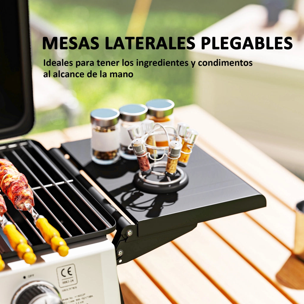Barbecue a Gas 2 Fuochi con Termometro e Scaffali Laterali Pieghevoli ¨C zephmum ¨C 101x48x41 cm Nero