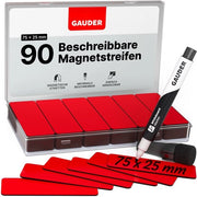 Etichette magnetiche descrittive - tavole magnetiche riutilizzabili per lavagne, lavagne scolastiche, tavole Kanban e frigoriferi - cartellini magnetici con pennarelli (90 pezzi - 75 x 25 mm)