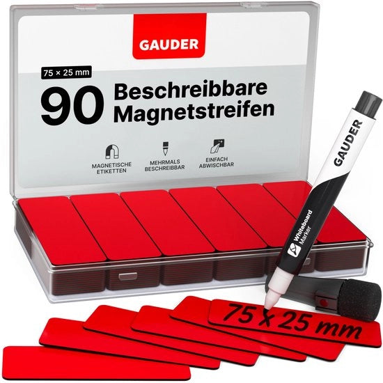 Etichette magnetiche descrittive - tavole magnetiche riutilizzabili per lavagne, lavagne scolastiche, tavole Kanban e frigoriferi - cartellini magnetici con pennarelli (90 pezzi - 75 x 25 mm)