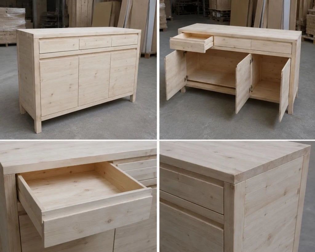 Credenza 3 porte 3 cassetti legno massello di abete grezzo 150x50x95 (3321) - Mobili 2G