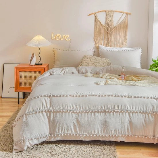 Set da letto 3 pezzi, 220 x 240 cm, beige, set da letto con coperte, set da letto con cuscini, coperte con slitta e 2 cuscini con copertura 80 x 80 cm