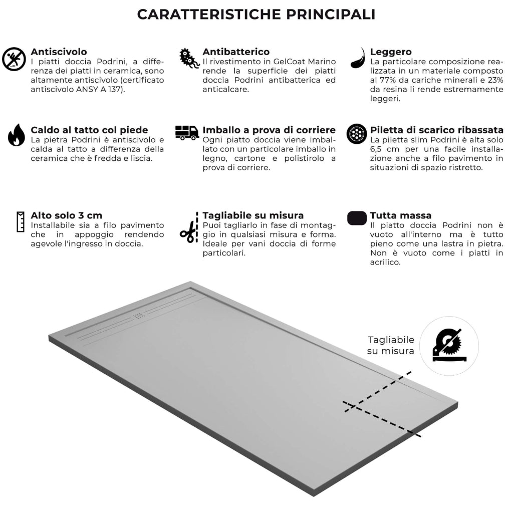 Piatto Doccia 90x190 cm in Pietra Bonussi Canton Grigio Chiaro