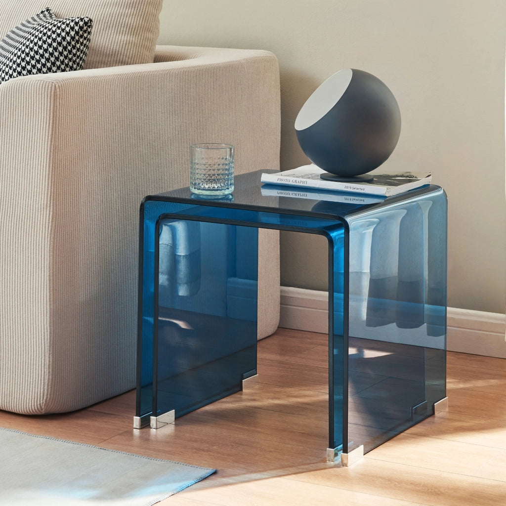 Set Kariengem di 2 Tavolini Sovrapponibili in Vetro - Blu [en.casa]