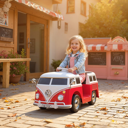 Macchina Elettrica per Bambini 89x49x41,5 cm Licenza Volkswagen T1 con Lettore MP3 in Metallo e PP Rosso