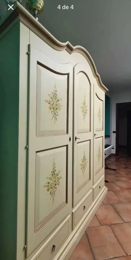 Armadio classico 3 porte avorio filo marrone legno 185x62x220 - Mobili 2G