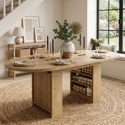 Tavolo da pranzo allungabile, 150/200 x 90 cm, per 6-8 persone, con vano portaoggetti, color legno naturale