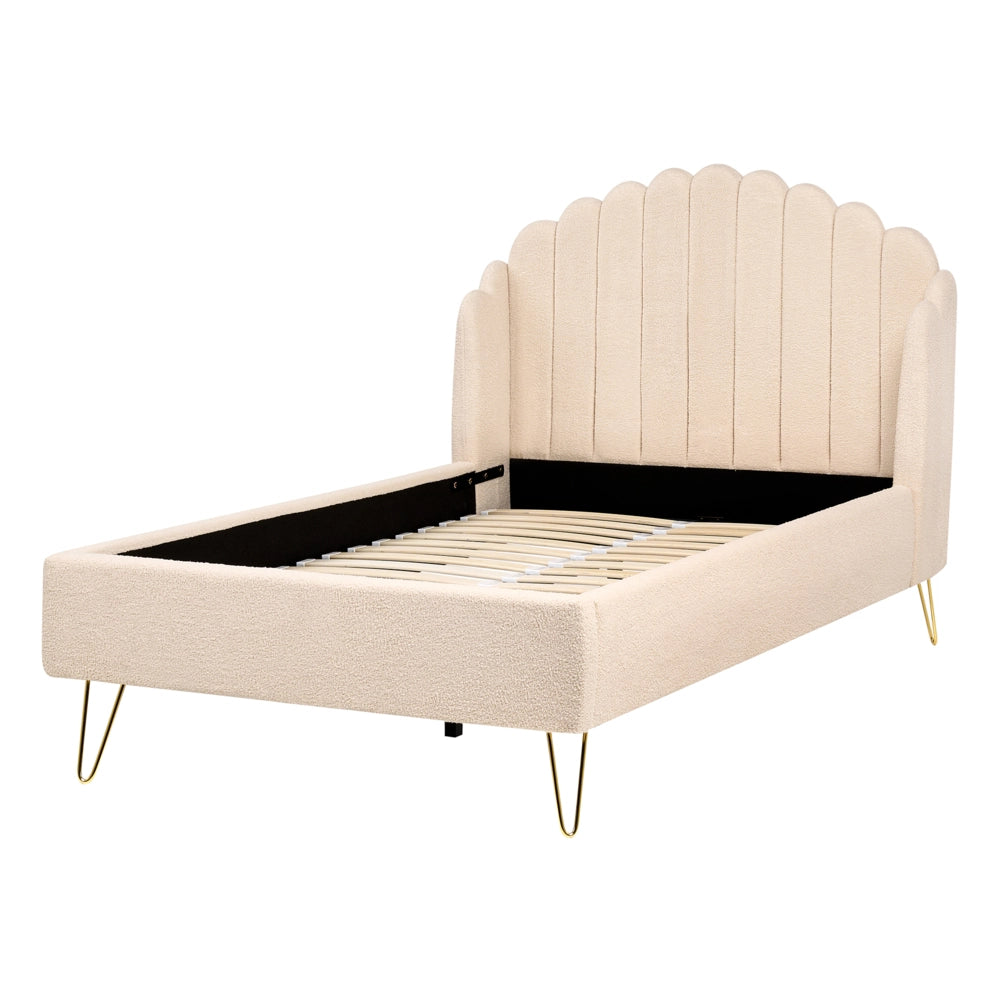 Letto matrimoniale con rete in velluto beige 140 x 200 cm gambe in metallo testata retro capitonné