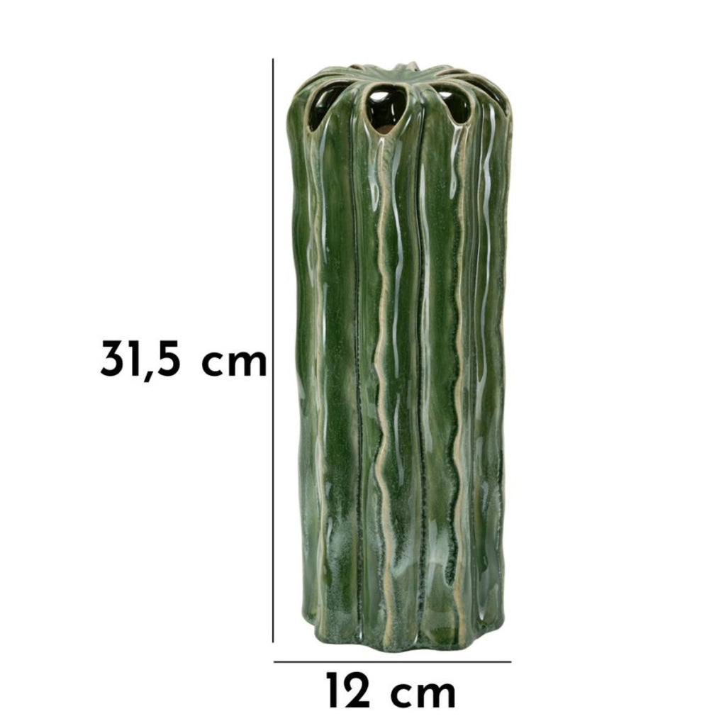 Vaso Decorativo VKH848, Verde, Ceramica, 12x12x31,5 cm
