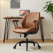Sedia da ufficio ergonomica in pelle marrone con braccioli regolabile e girevole