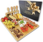 Tavolo per Aperitivo in Bambù con 4 Set di Fette di Formaggio e Supporto Rimovibile – Tavolo di Carne con Scatole per Snack – Tavolo di Carne per Aperitivo, Degustazione di Vino e Regalo