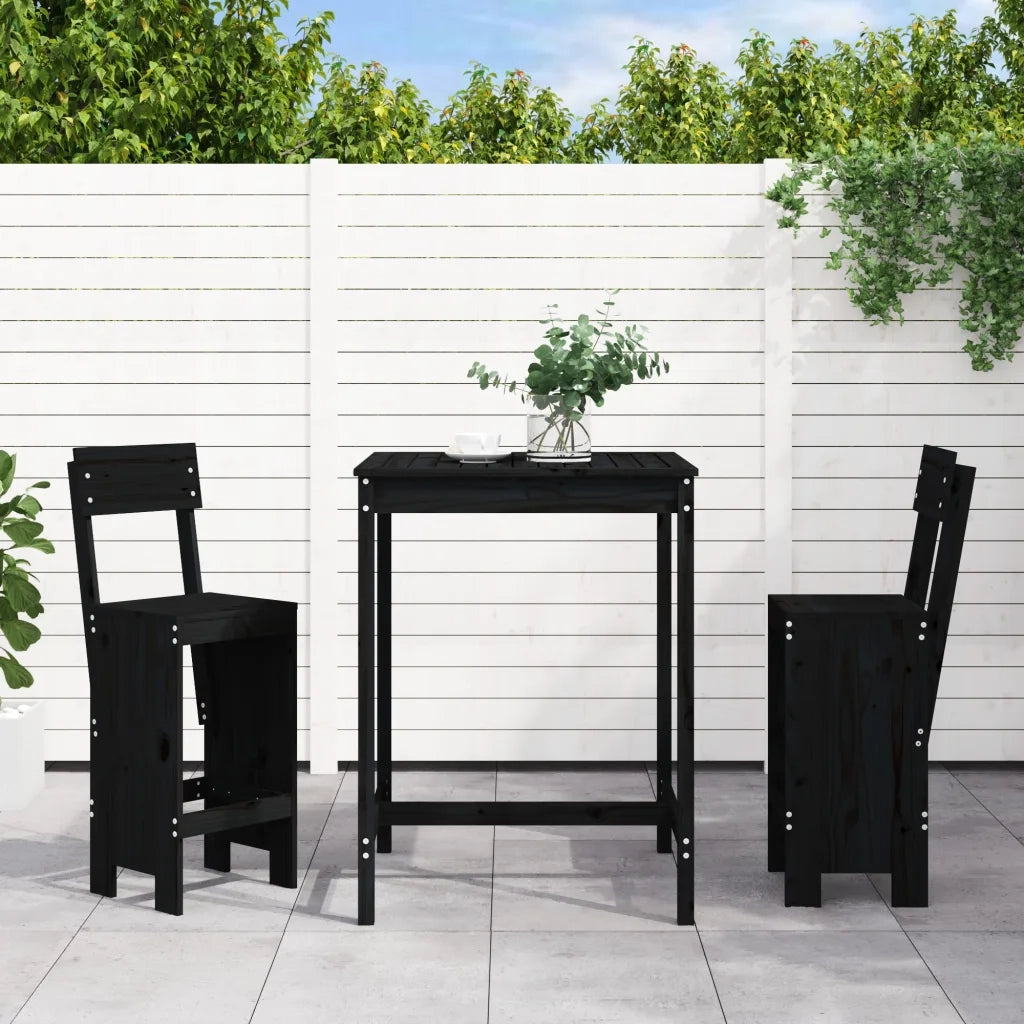 Set Bar da Giardino 3 pz | Set Salotto da Giardino Nero in Legno Massello di Pino