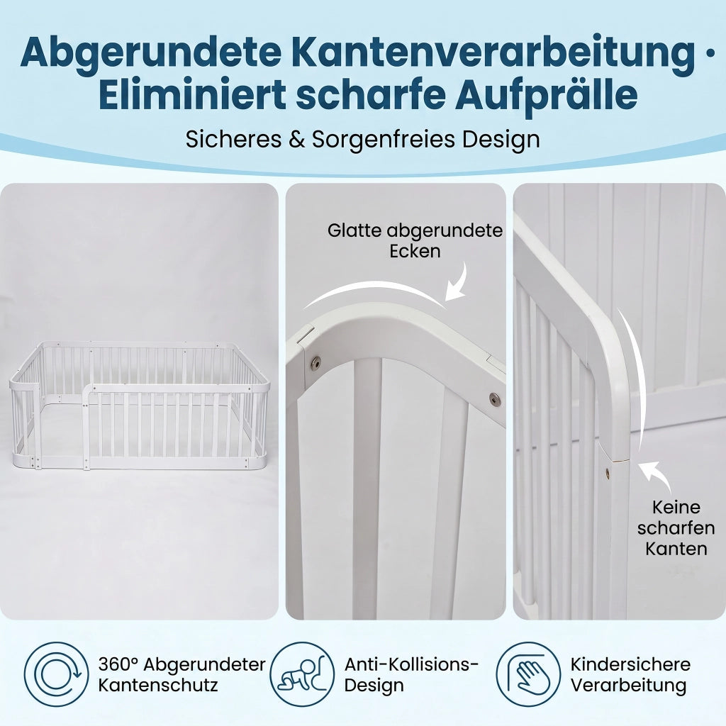 Recinto modulare per bambini 140 × 200 cm con pannelli, bordi arrotondati, senza materasso, bianco