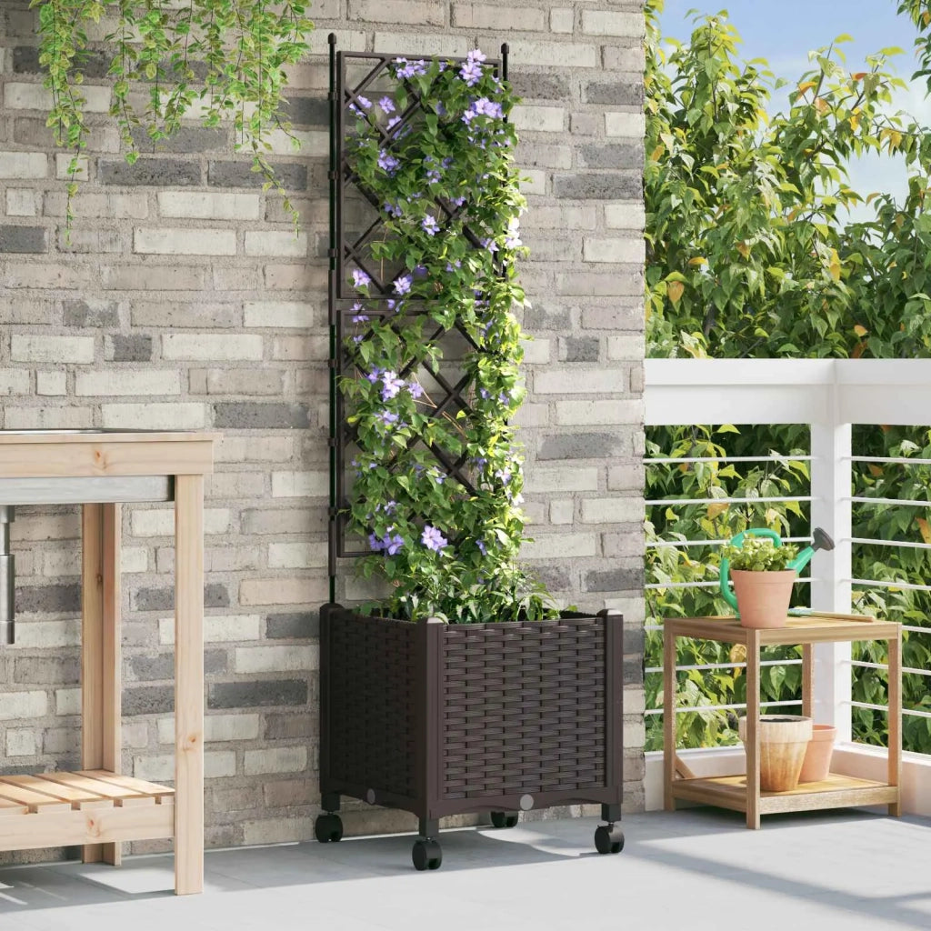 Vaso da giardino con grigliato e ruote Marrone 40 x 40 x 149 cm 3422939