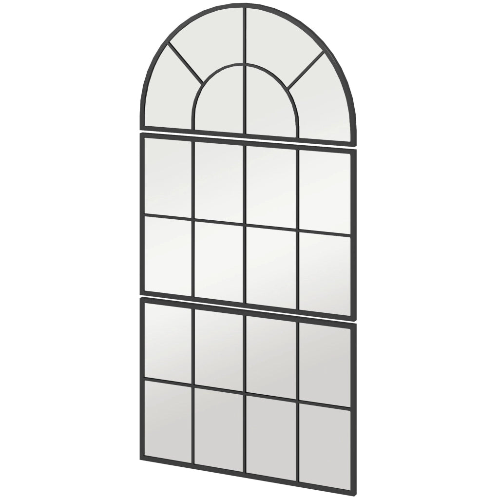 Specchio da Parete ad Arco Stile Finestra Telaio in Metallo Nero