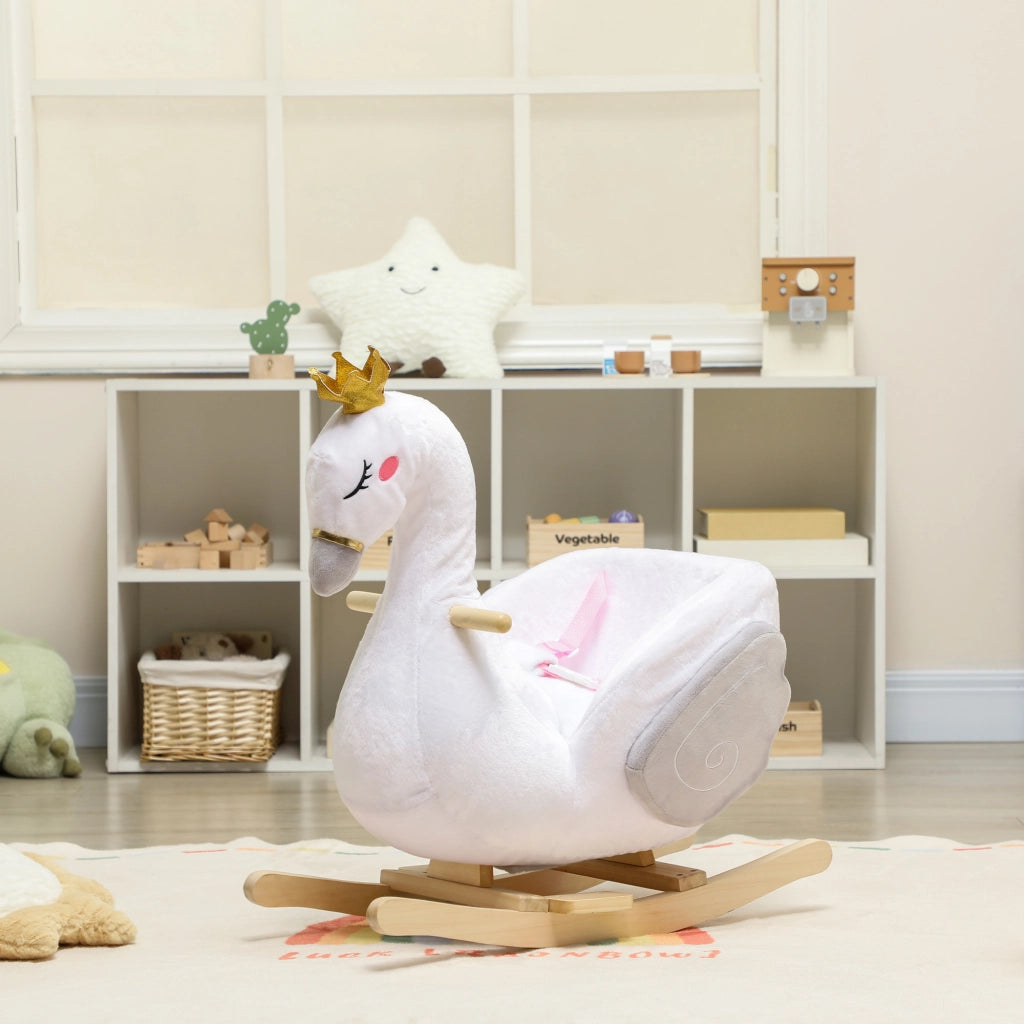Cavallo a Dondolo Cigno con Ninna Nanna ¨C zephmum ¨C Bianco Legno 65x40x68 cm