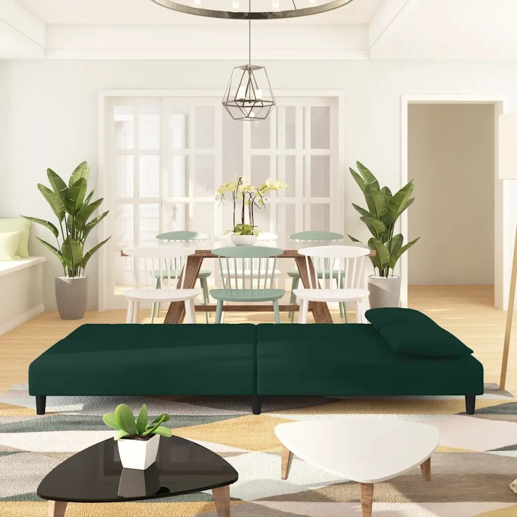 Divano Letto a 2 Posti con 2 Cuscini Verde Scuro in Vellutocod mxl 87563